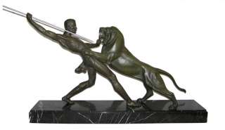 French Art Deco Hunter Lion Metal Sculpture by Limousin  