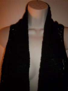   Fab Black Asymmetrical Flowy Crochet Cardigan Sweater Vest XL  