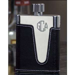  Black Leather Flask   Personalized