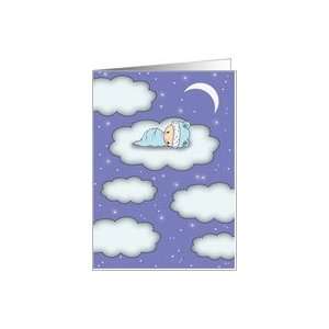 Baby Shower Invitation   Boy   Cute Baby on Cloud on a Starry Night 
