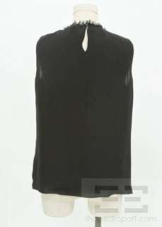 Oscar de la Renta Black Silk Chiffon Ruffle Trim Top Size 10, R12 