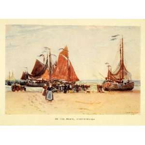 1906 Print Herbert Marshall Scheveningen Beach Sailboat 