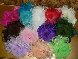 Rose Flower Curly Curled Ostrich Marabou Feather Crochet Headband Hair 