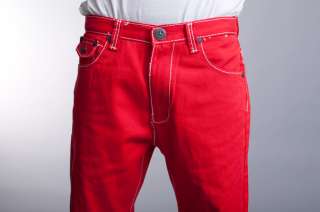 NEW MENS KAALU CURO RELAXED FIT DENIM BRIGHT RED WHITE JEANS PANTS 