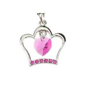  Cute Pink Heart Silver Crown Cell Phone Charm Strap 