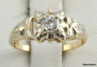 Vintage Genuine Euro Cut Diamond Engagement Ring   14k Solid Yellow 