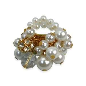  Cream Pearl Stretch Cluster Ring with Dangles Jewelry