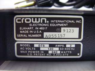   Amcron D 75 Dual Channel Rack Mount Stereo Power Amplifier D75 Amp
