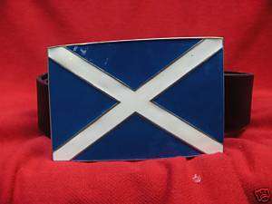 SCOTTISH SALTIRE FLAG BUCKLE + LEATHER BELT SCOTLAND  