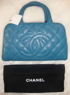 CHANEL TURQUOISE CAVIAR LEATHER LARGE BOWLER BOWLING BAG RARE NEW WITH 