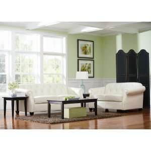   White Bonded Leather Finish Love Seat and Sofa