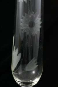 Vintage 12 Cut Glass Tall Vase Flower Etch Design  