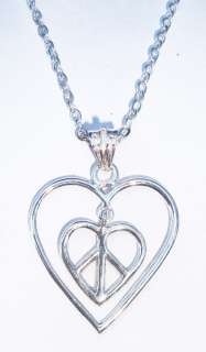 Inner Peace and Love Sign Heart Silver Pendant Neklace  