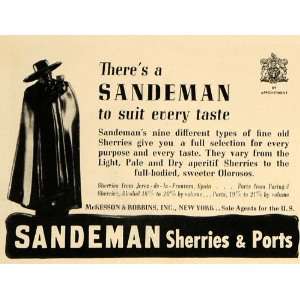 1938 Ad Sandeman Sherries & Port Mckesson & Robbins   Original Print 