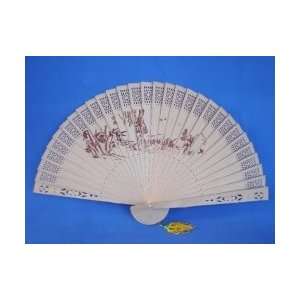  Sandalwood Hand Fan with Pictures of Lady and Tree 