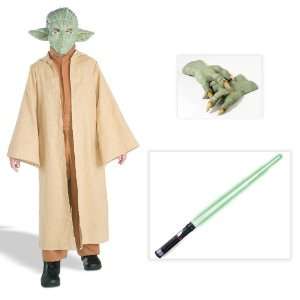   Yoda Deluxe Child Costume including Hands and Lightsaber   Large Toys