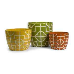 Set of 3 Bright Retro Green Yellow and Orange Ellys Graphic Ceramic 
