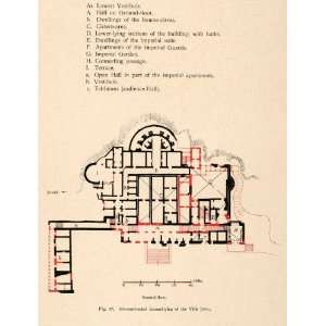  1900 Lithograph Villa Jovis Ground Plan Rome Palace Castle 