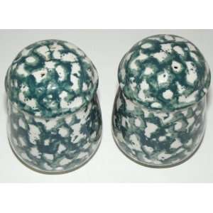   Green And White Speckled Ceramic Salt And Pepper Set 