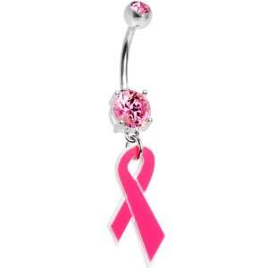  Pink Gem Breast Cancer Pink Ribbon Belly Ring Jewelry