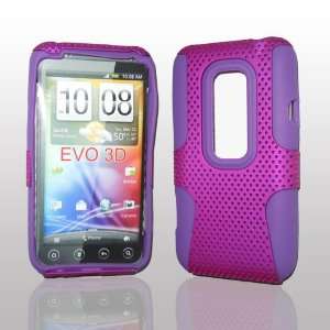  Purple Mesh Silicone Combo Case for HTC EVO 3D Cell 