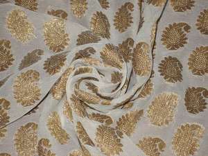 Pure Silk Brocade Semi Sheer Fabric Metallic Golden Bronze & Ivory 44 