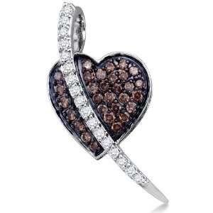  10K White Gold Heart Channel Set Round White and Chocolate 
