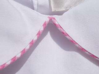 Girls Boutique ROSALINA White S/S Blouse Pink Piped Peter Pan Collar 