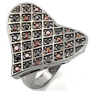  Ruthenium Plated Multi Color CZ Heart Ring Jewelry