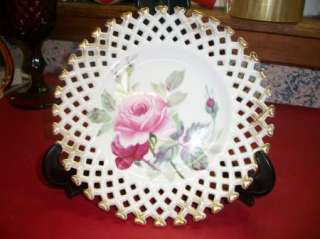 Decorative Hand Painted Lefton Floral Lattice Plate  