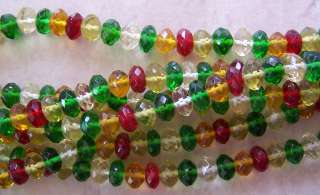 Strand 6x9mm Faceted Glass Rondelle Beads Topaz Green Red Mix  