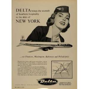  1956 Ad Delta Airlines Aircraft Flight Attendant Plane 