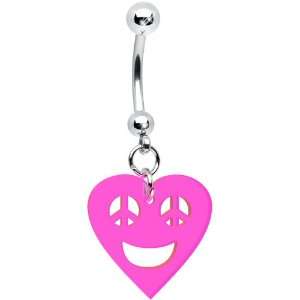    Fluorescent Pink Peace Eyes Smiley Heart Belly Ring Jewelry