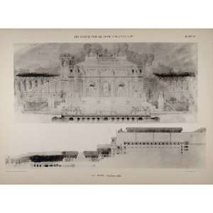  1902 Print Barth Architecture Chateau dEau Fountains 