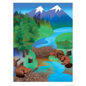  A View of a Beaver Dam in a Mountain Stream Premium Poster 