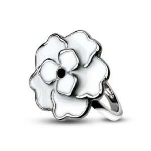   Steel Enamel White Rose Ring   Size 6 West Coast Jewelry Jewelry