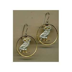   Drachma Owl Two Tone Coin Cut Out Earrings