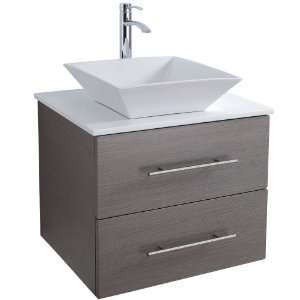 Bianca 24 Bathroom Vanity   Grey Oak with White Stone Counter and 