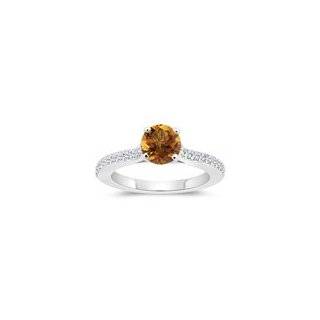 24 Cts Diamond & 0.85 Cts Citrine Engagement Ring in 14K White Gold 