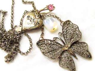 Signed DIVA Butterfly Heart locket ring Charm NECKLACE  