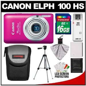 Canon PowerShot 100 HS Digital Elph Camera (Pink) with 16GB Card + NB 