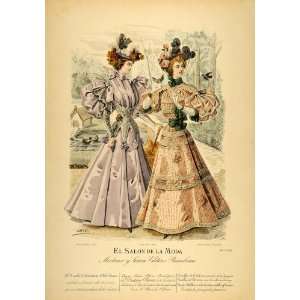  1895 Victorian Ladies Spring Fashion Dress Lithograph 