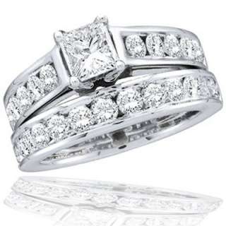 Princess Diamond Round Engagement Ring Wedding Band Bridal Set 14k 