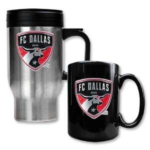  FC Dallas Stainless Steel Travel Mug and Black Ceramic Mug 