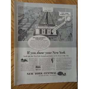 New York Centeral Railroad, Vintage 30s full page print ad. black and 