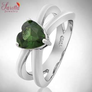 Lady Fashion Jewelry Heart Cut Green Emerald Cocktail Jewellery Ring 