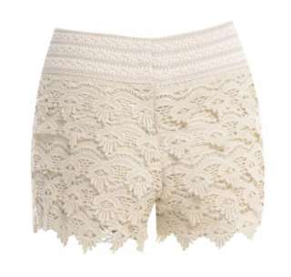 NEW WOMENS LADIES PLEATED CROCHET LACE DETAIL HOTPANTS SHORTS UK SIZE 