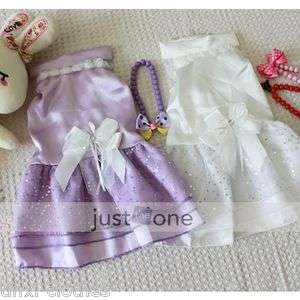 Dog Pet bow knot Wedding Dress Clothes Princess Apparel white/purple S 