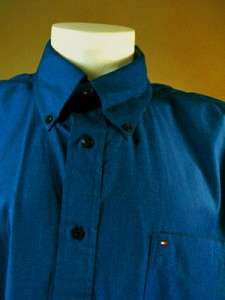 NWT TOMMY HILFIGER XL SS Dark Blue Cotton SLIM FIT Oxford Sport Shirt 