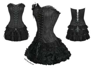 LADIES WOMENS NEW BLACK GOTHIC EMO BURLESQUE CORSET LACE PROM PARTY 